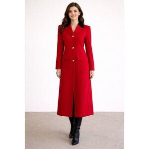 Harve' Benard Dress Coat Red Womens 10P Wool Blend Pockets Jacket Full Lngth VTG
